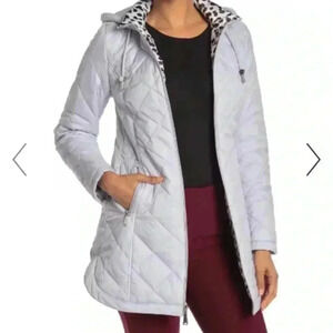 Women Quilted Zip Winter Jacket Coat Parka Shelli Segal Ice Blue Multiple Sz Xs